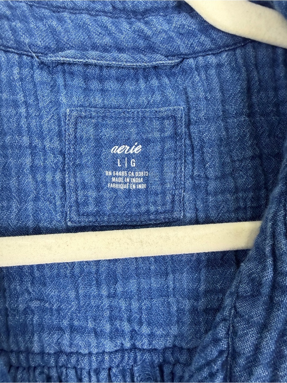 Aerie Blue Gauze Romper Button Front Raw Hem Boho Beachcore L - Picture 3 of 6